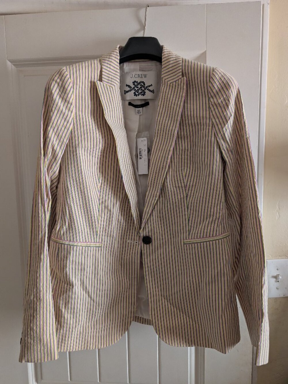 J.CREW Parke Blazer Seersucker Multi Stripe Pink Yellow Green NWT 6T Tall